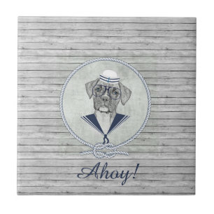 Awesome  adorable funny sailor ahoy boxer dog tile