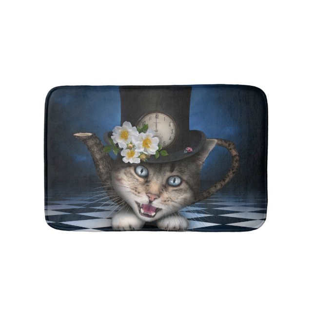 Awesome Alice in Wonderland Teacup Cat Bath Mat (Front)