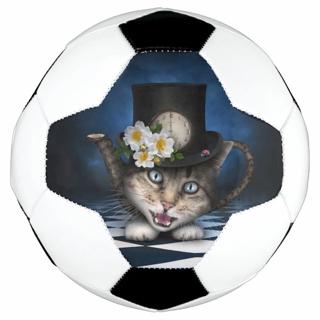 Awesome Alice in Wonderland Teapot Cat Soccer Ball (Front)