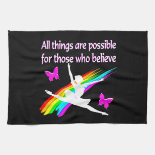 AWESOME ALL THINGS ARE POSSIBLE BALLERINA DESIGN TEA TOWEL