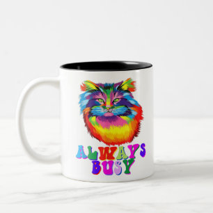 Awesome Always Busy Kitty Cool Colours Cat Lovers Two-Tone Coffee Mug