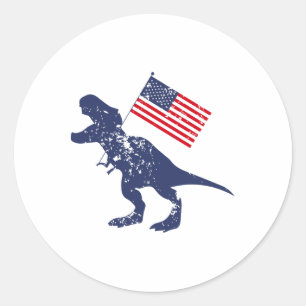 Awesome America American Dino Flag July 4th Usa Di Classic Round Sticker