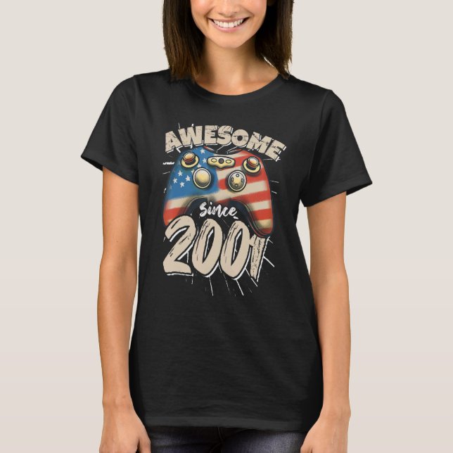 Awesome American Gamer since 2001 Boys Girls USA G T-Shirt (Front)