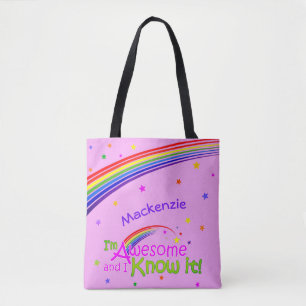 AWESOME and I Know it with Rainbow on VIOLET Tote Bag