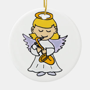 Awesome Angel Playing the Saxophone Art Ceramic Ornament