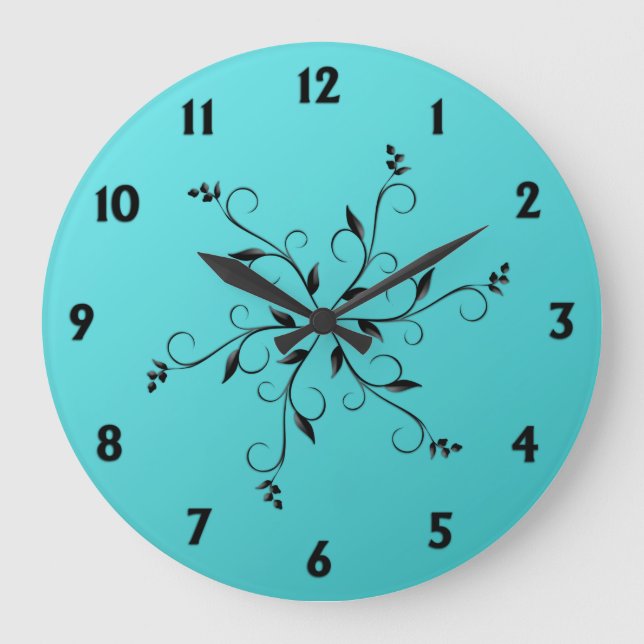 Awesome Aqua Blue Numbers and Accents Large Clock (Front)