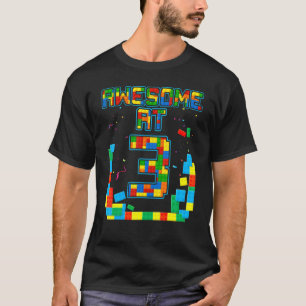 Awesome At 3 Birthday Boy Building Blocks Bricks T-Shirt