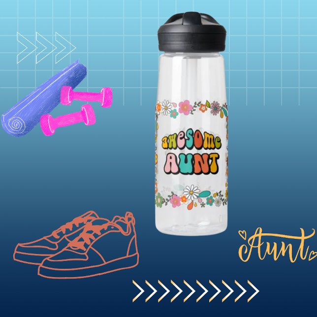 Awesome Aunt 70's inspired flower design  Water Bottle (Creator Uploaded)