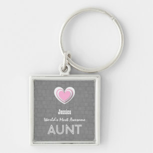 Awesome AUNT Grey Mosaic and Pink Heart F02Z Key Ring