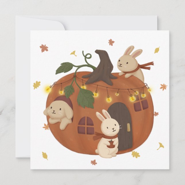 Awesome Autumn: Bunny & Pumpkin Invitation (Front)