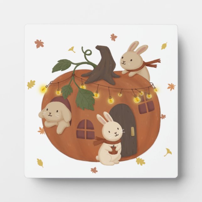 Awesome Autumn: Bunny & Pumpkin Plaque (Front)