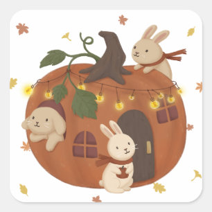 Awesome Autumn: Bunny & Pumpkin Square Sticker