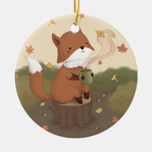 Awesome Autumn: Fox  Ceramic Ornament (Front)