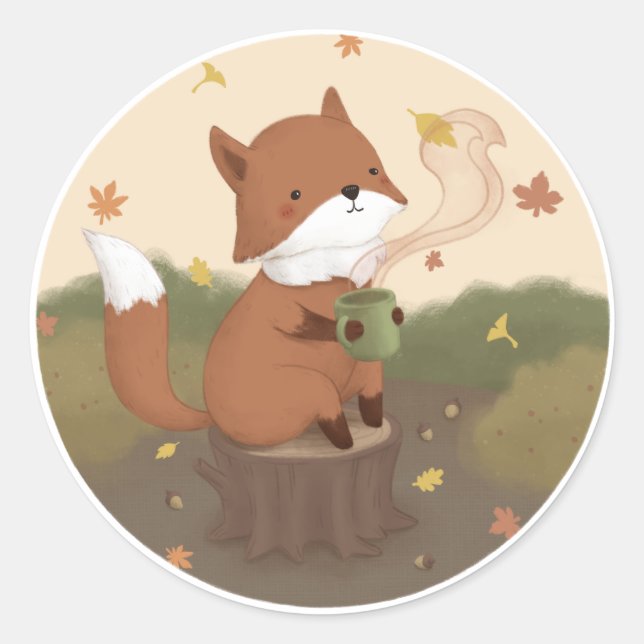 Awesome Autumn: Fox  Classic Round Sticker (Front)