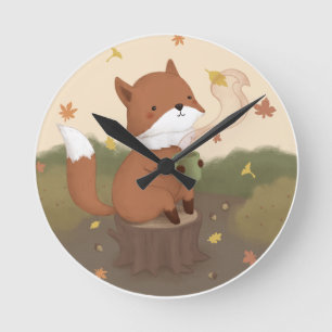Awesome Autumn: Fox  Round Clock
