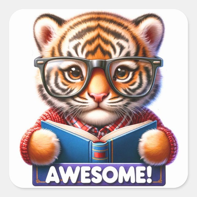 Awesome Baby Tiger Reading Sticker  (Front)