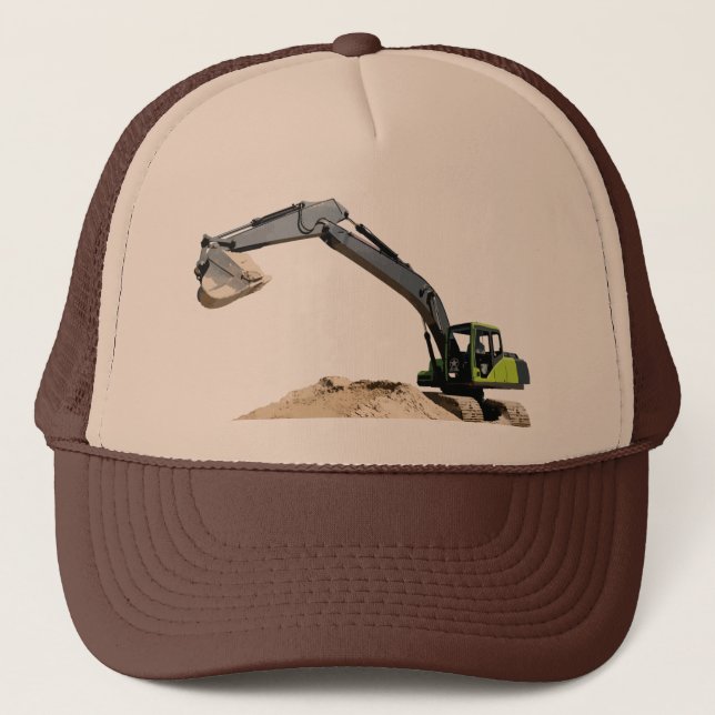 Awesome Big Green Construction Excavator #4 Trucker Hat (Front)