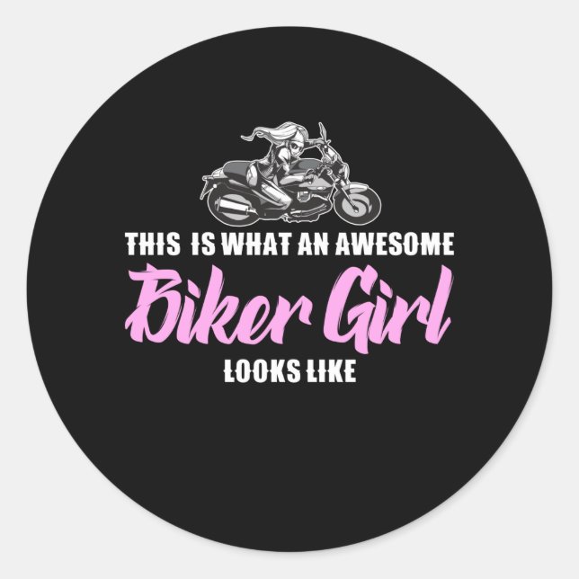 awesome biker girl classic round sticker (Front)
