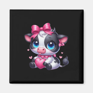 Awesome Black And White Cow Holding Heart Pink Coq Magnet