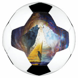 Awesome black and white wolf soccer ball