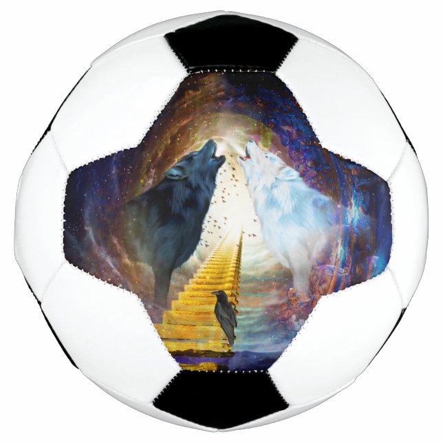 Awesome black and white wolf soccer ball (Front)