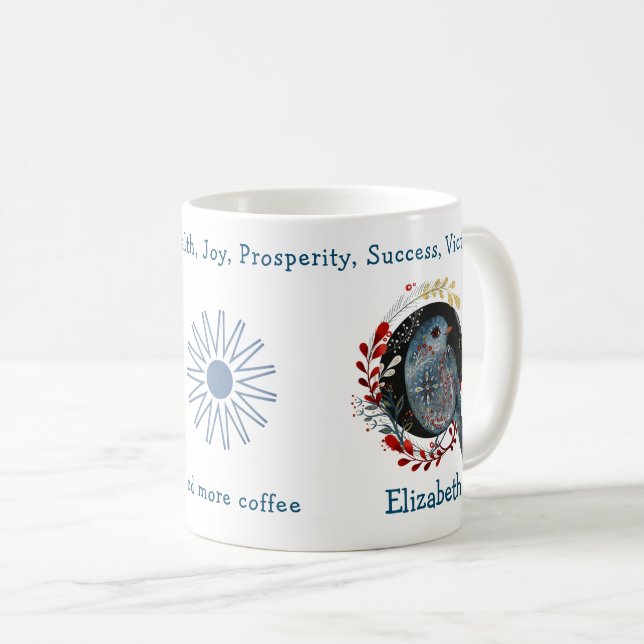 Awesome Blue Bird And Plants. Unique And Funny Coffee Mug (Front Right)