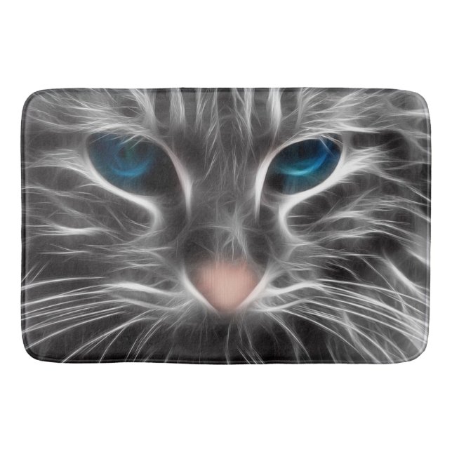 Awesome Blue Eyed Cat Face Bath Mat (Front)