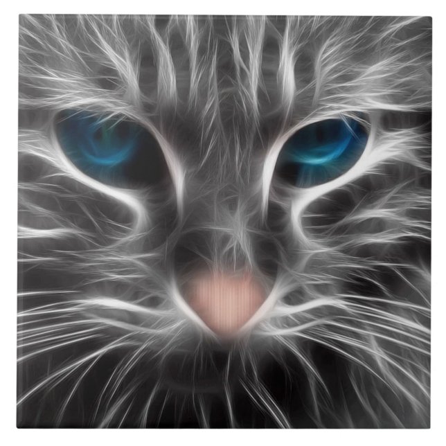 Awesome Blue Eyed Cat Face Ceramic Tile (Front)
