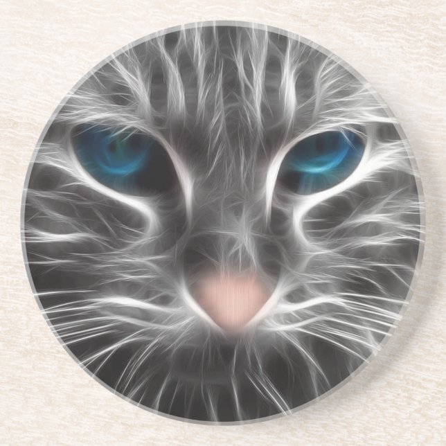 Awesome Blue Eyed Cat Face Coaster (Front)