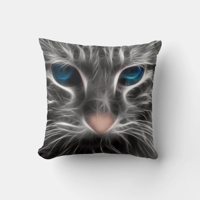 Awesome Blue Eyed Cat Face Cushion (Front)