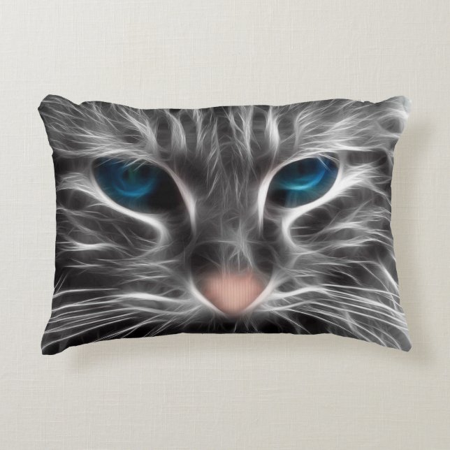Awesome Blue Eyed Cat Face Decorative Cushion (Front)
