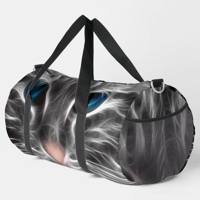 Awesome Blue Eyed Cat Face Duffle Bag (Right Corner)