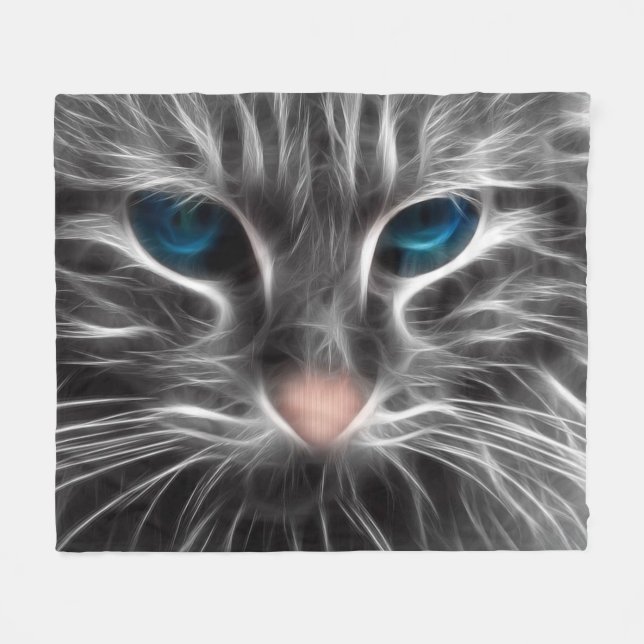 Awesome Blue Eyed Cat Face Fleece Blanket (Front (Horizontal))