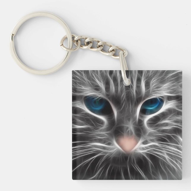 Awesome Blue Eyed Cat Face Key Ring (Front)