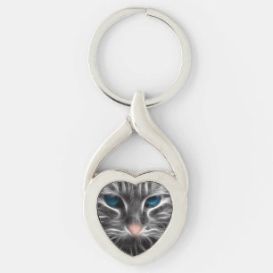 Awesome Blue Eyed Cat Face Key Ring