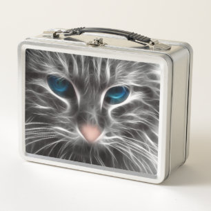 Awesome Blue Eyed Cat Face Metal Lunch Box