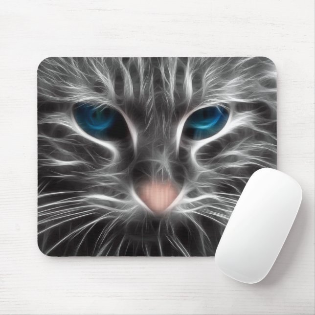 Awesome Blue Eyed Cat Face Mouse Pad (With Mouse)