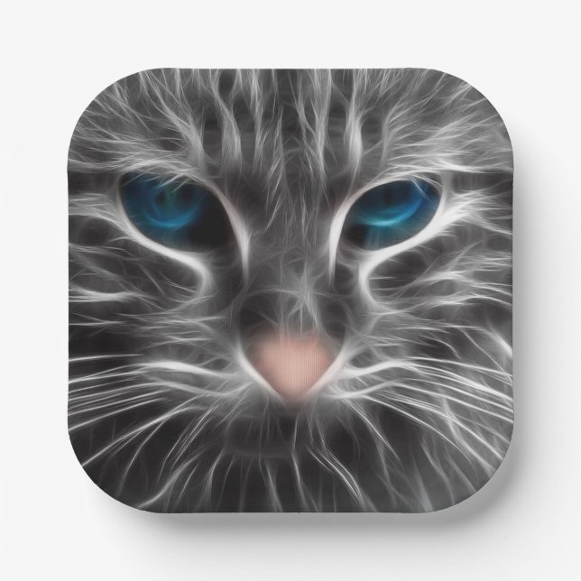 Awesome Blue Eyed Cat Face Paper Plate (Front)