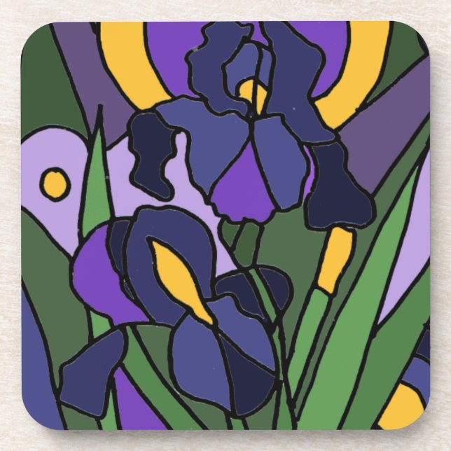 Awesome Blue Iris Floral Abstract Art Coaster (Front)