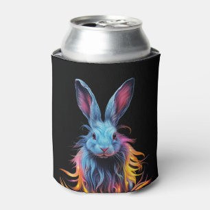 Awesome Blue Rabbit on Fire Can Cooler