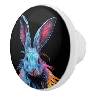 Awesome Blue Rabbit on Fire  Ceramic Knob