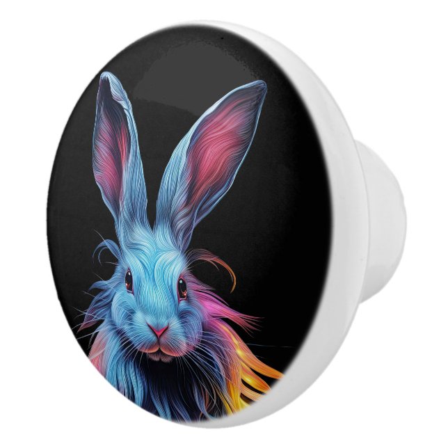 Awesome Blue Rabbit on Fire  Ceramic Knob (Right)