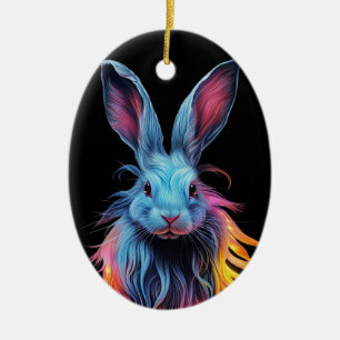 Awesome Blue Rabbit on Fire Ceramic Ornament