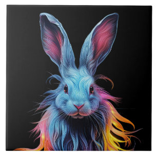 Awesome Blue Rabbit on Fire  Ceramic Tile