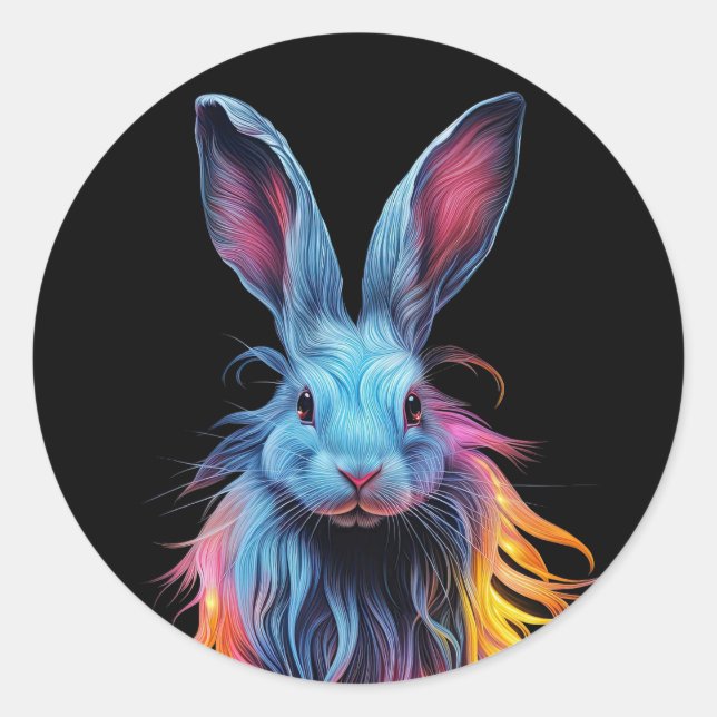 Awesome Blue Rabbit on Fire  Classic Round Sticker (Front)
