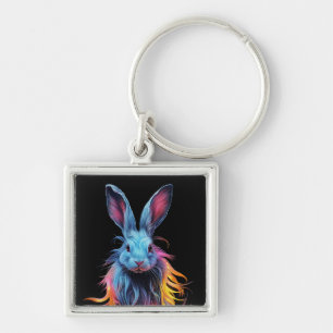 Awesome Blue Rabbit on Fire Key Ring
