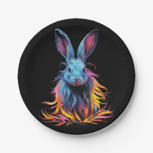 Awesome Blue Rabbit on Fire  Paper Plate