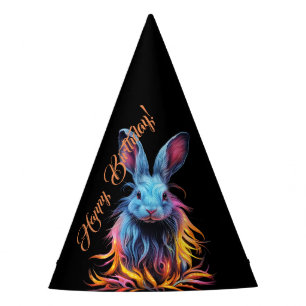 Awesome Blue Rabbit on Fire  Party Hat