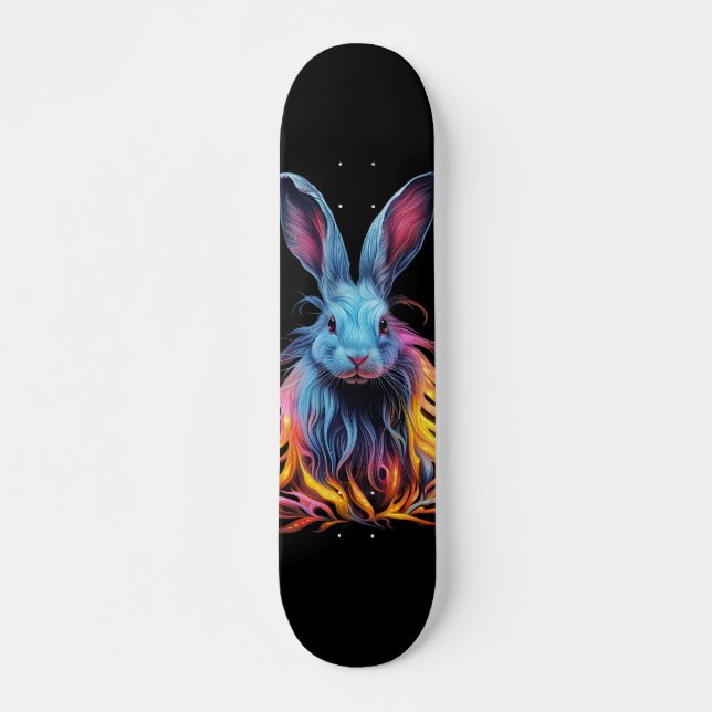 Awesome Blue Rabbit on Fire  Skateboard (Front)