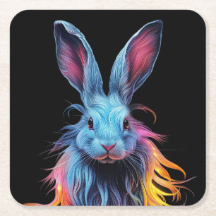 Awesome Blue Rabbit on Fire  Square Paper Coaster